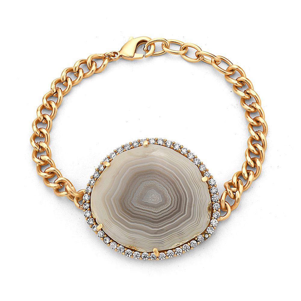 White Agate Bracelet with Faux Diamonds