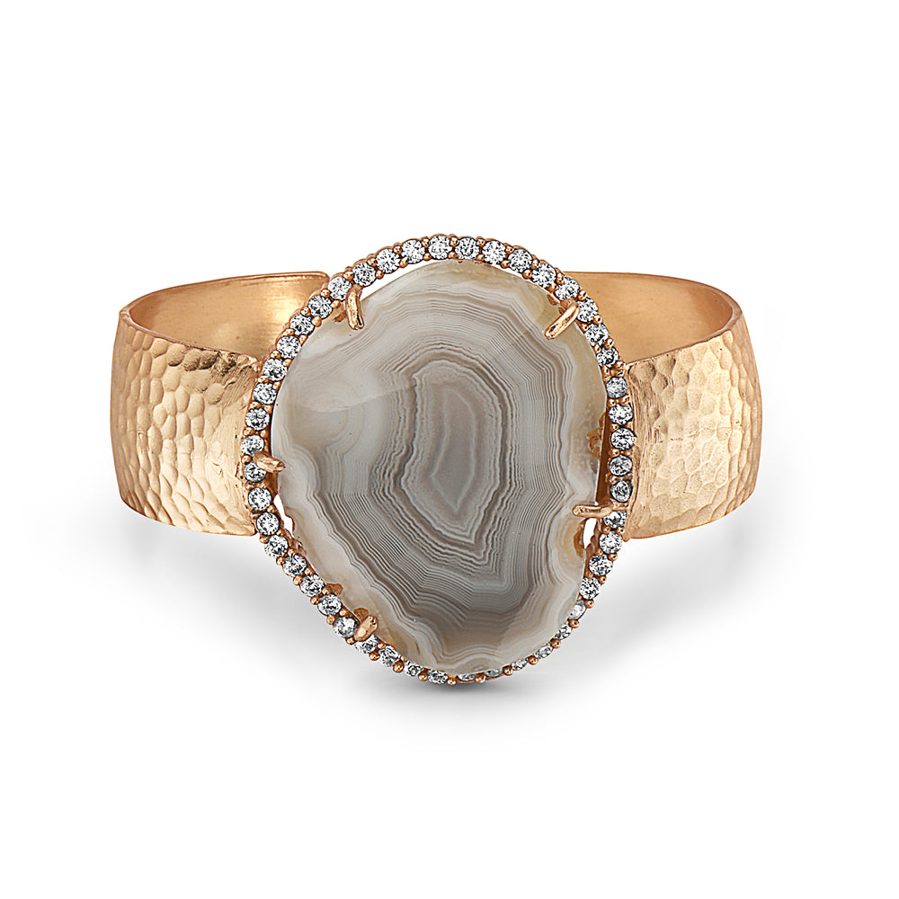 White Agate Cuff with Faux Diamonds