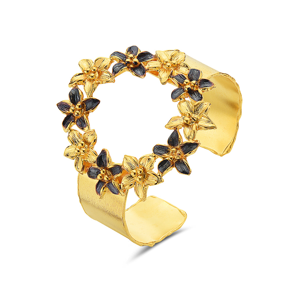 Daisy Flower Cuff with Black Polish