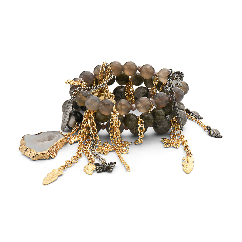 Multistrand Grey Onyx Charm Bracelet