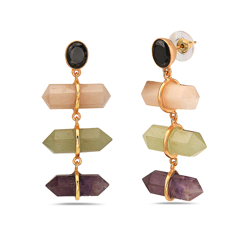 Three Tier Hexagon Quartz Earring