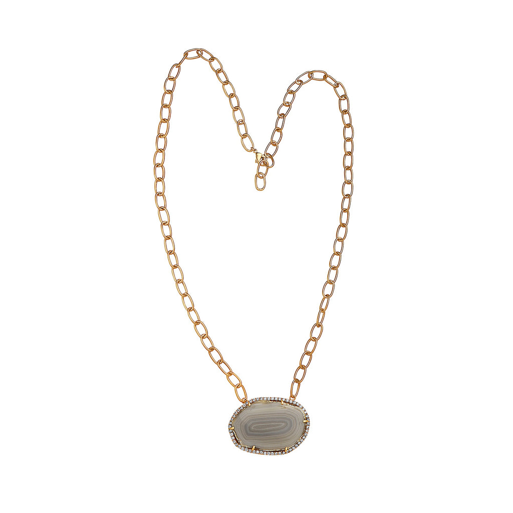 White Agate Necklace with Faux Diamonds
