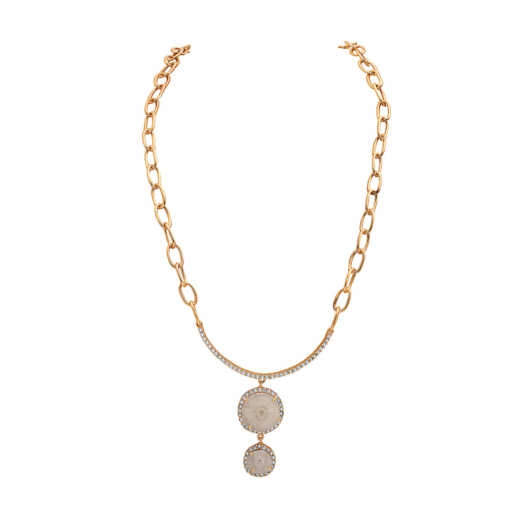Designer White Agate Necklace with Faux Diamonds