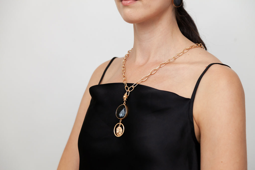 Black Agate Sun & Lion Necklace