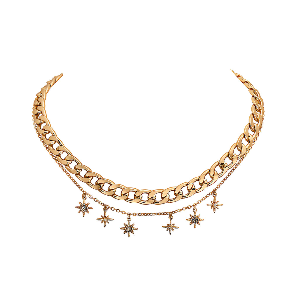 Sun and Star Charm and Link Chain Necklace