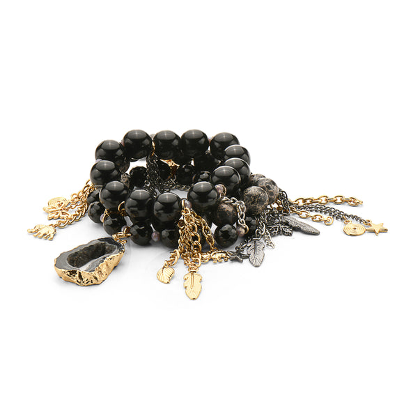 Multistrand Black Onyx Charm Bracelet