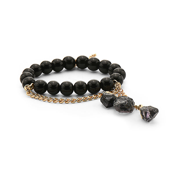 Black Druzy bracelet with link chain
