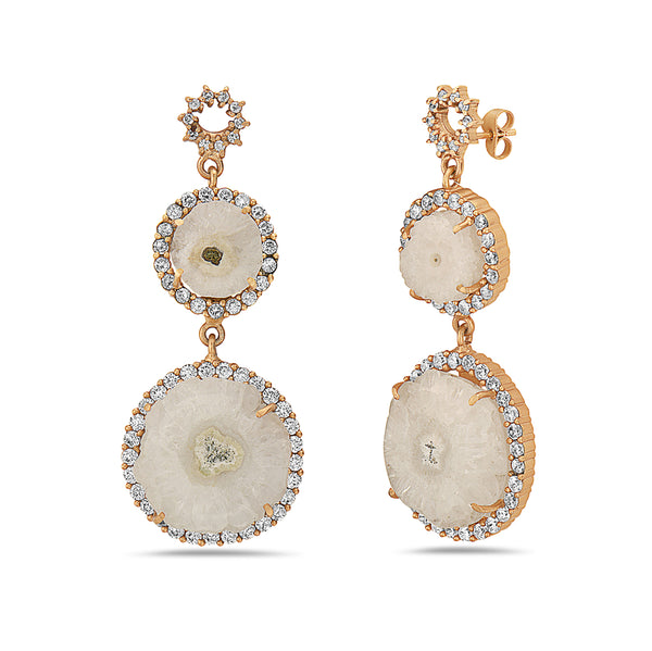 White Agate Earrings with Faux Diamonds