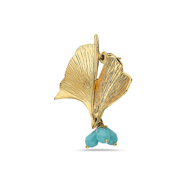 Gold Leaf Earring with Turquoise Stones
