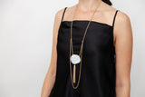 White Agate Tassel Necklace with Faux Diamonds